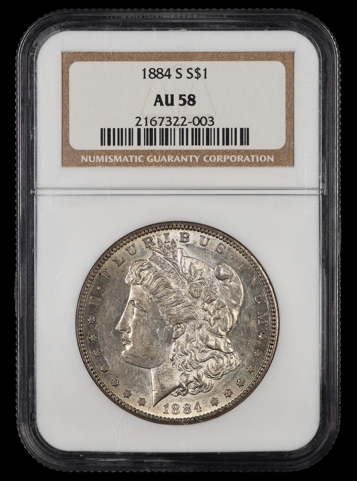 1884 S $1 NGC AU-58