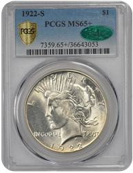 1922-S Peace PCGS CAC MS 65+