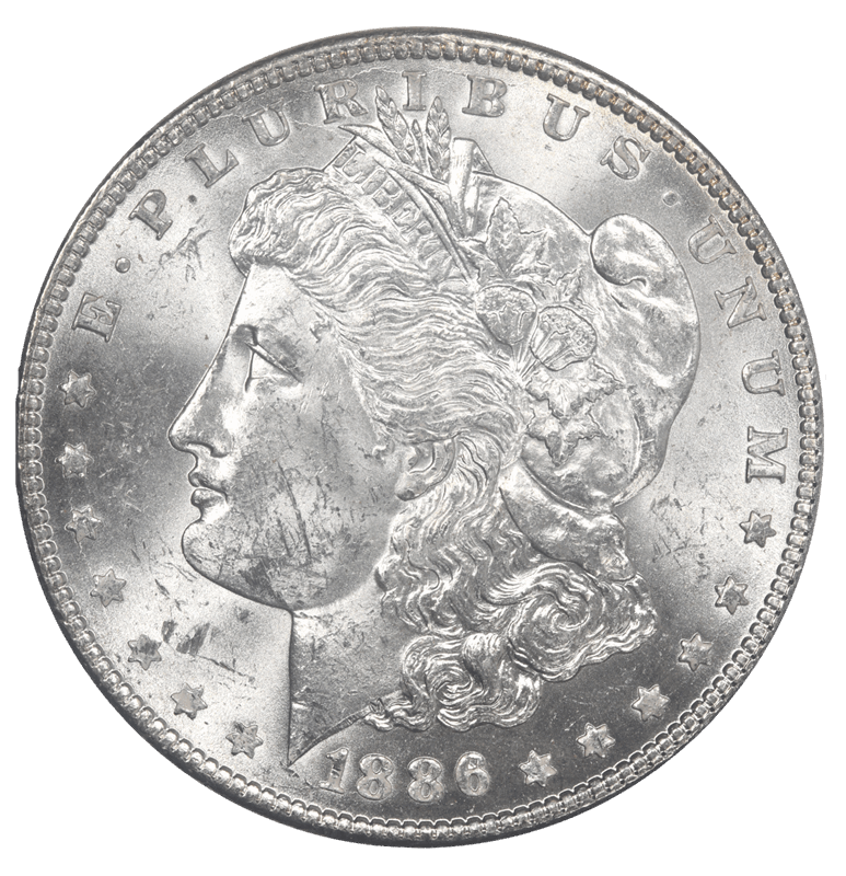 1886 Morgan Silver Dollar $1, Uncirculated - White Coin