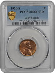 1920-S Lincoln PCGS RD 64+