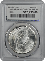 1934-S Peace PCGS CAC MS 65