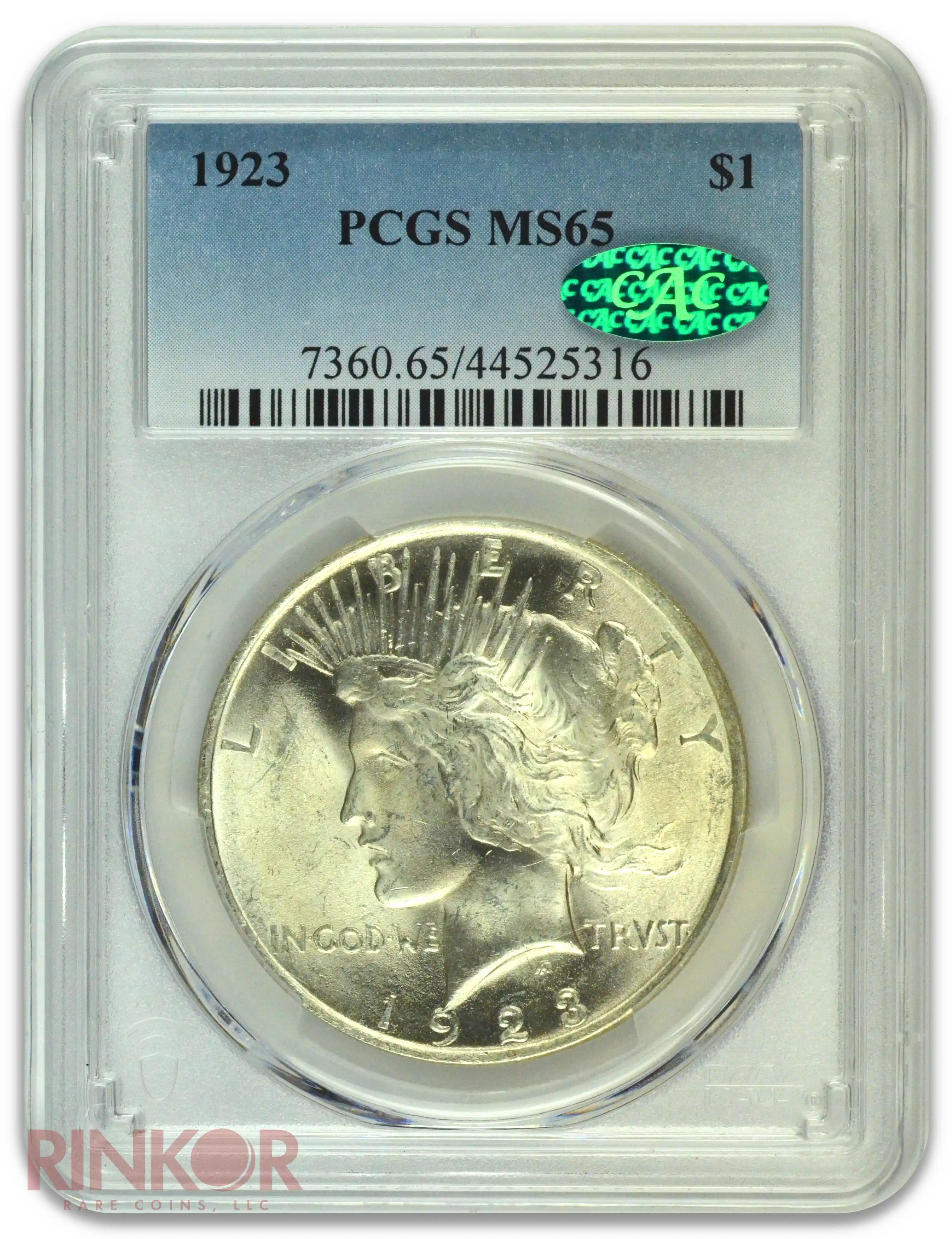1923 $1 Peace Dollar PCGS MS 65 CAC