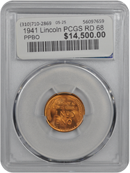 1941 Lincoln PCGS RD 68