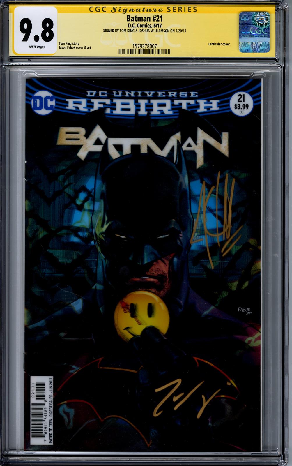 Batman #21 CGC Signature Series 9.8 (D.C., 2017) Signed by Joshua Williamson & Tom King 