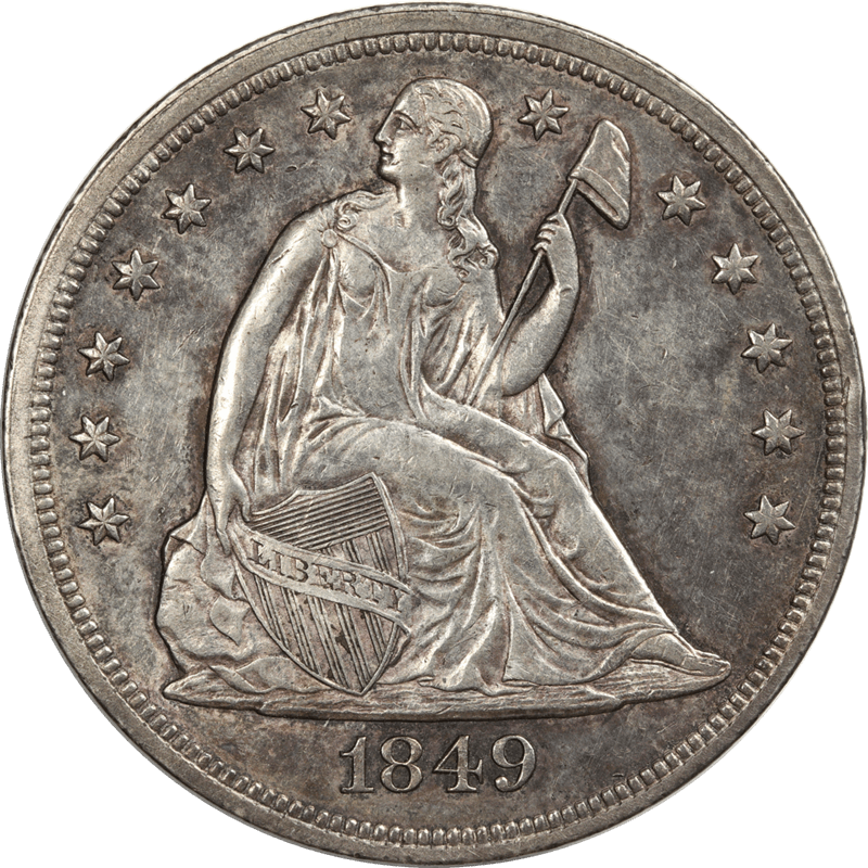 1849 Seated Liberty Dollar $1 Circulated, About Uncirculated 