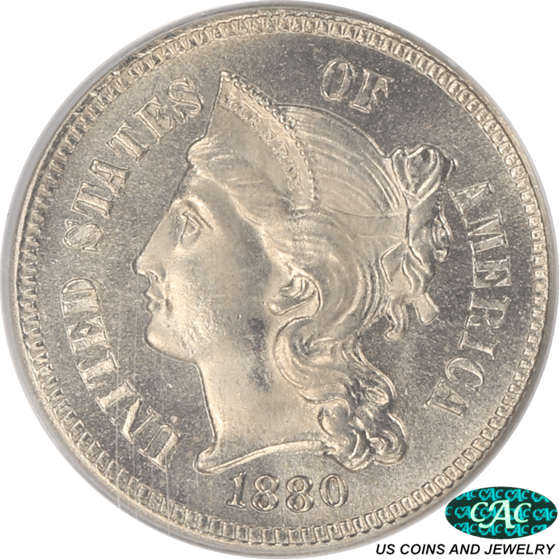 1880 Three Cent Nickel PCGS and CAC PR66 Mintage of: 3,955