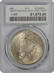 1926 $1 Peace Dollar PCGS  #3557-1 MS66