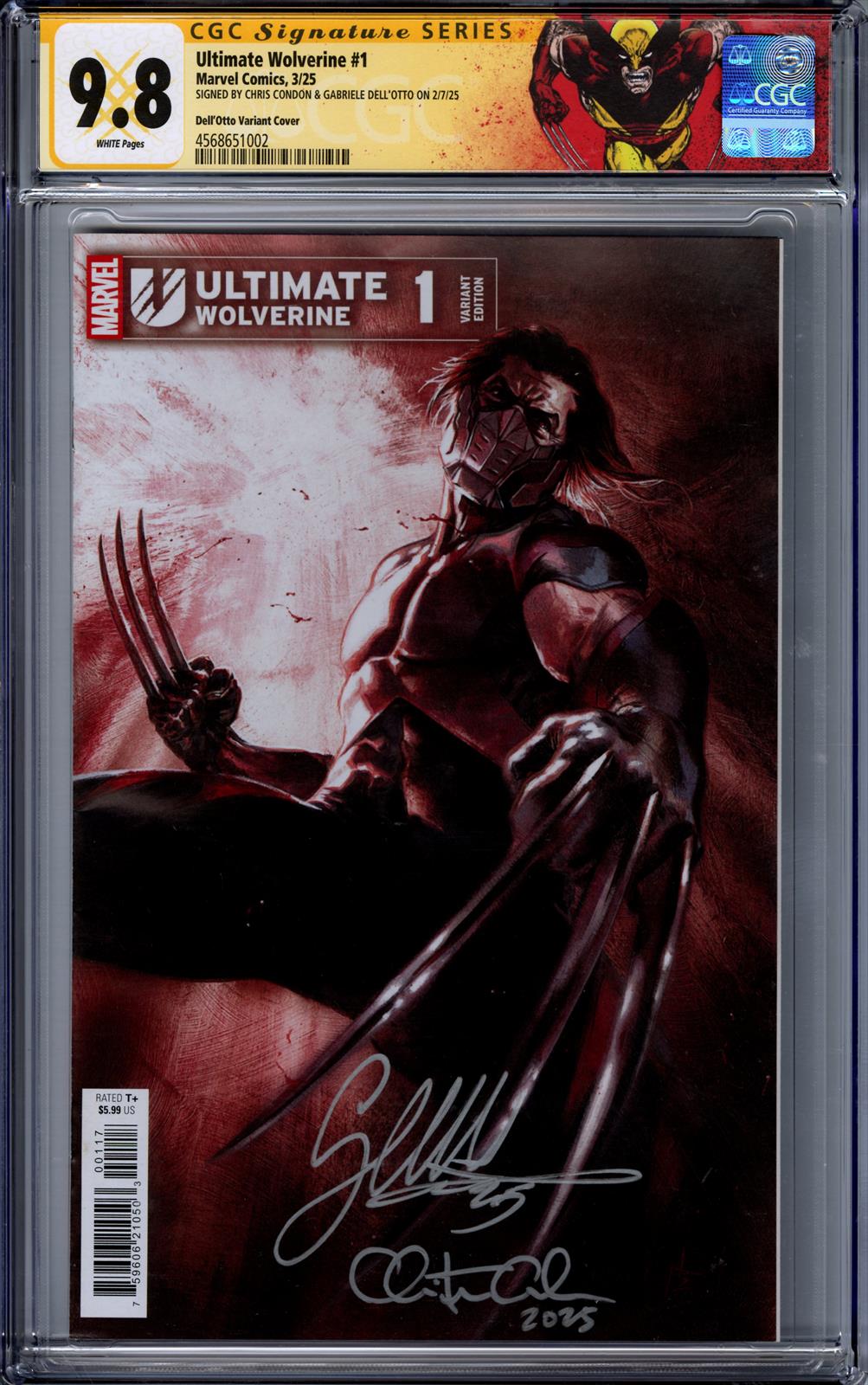 Ultimate Wolverine #1 CGC Signature Series 9.8 (Marvel, 2025) Signed by Gabriele DelOtto & Chris Condon 