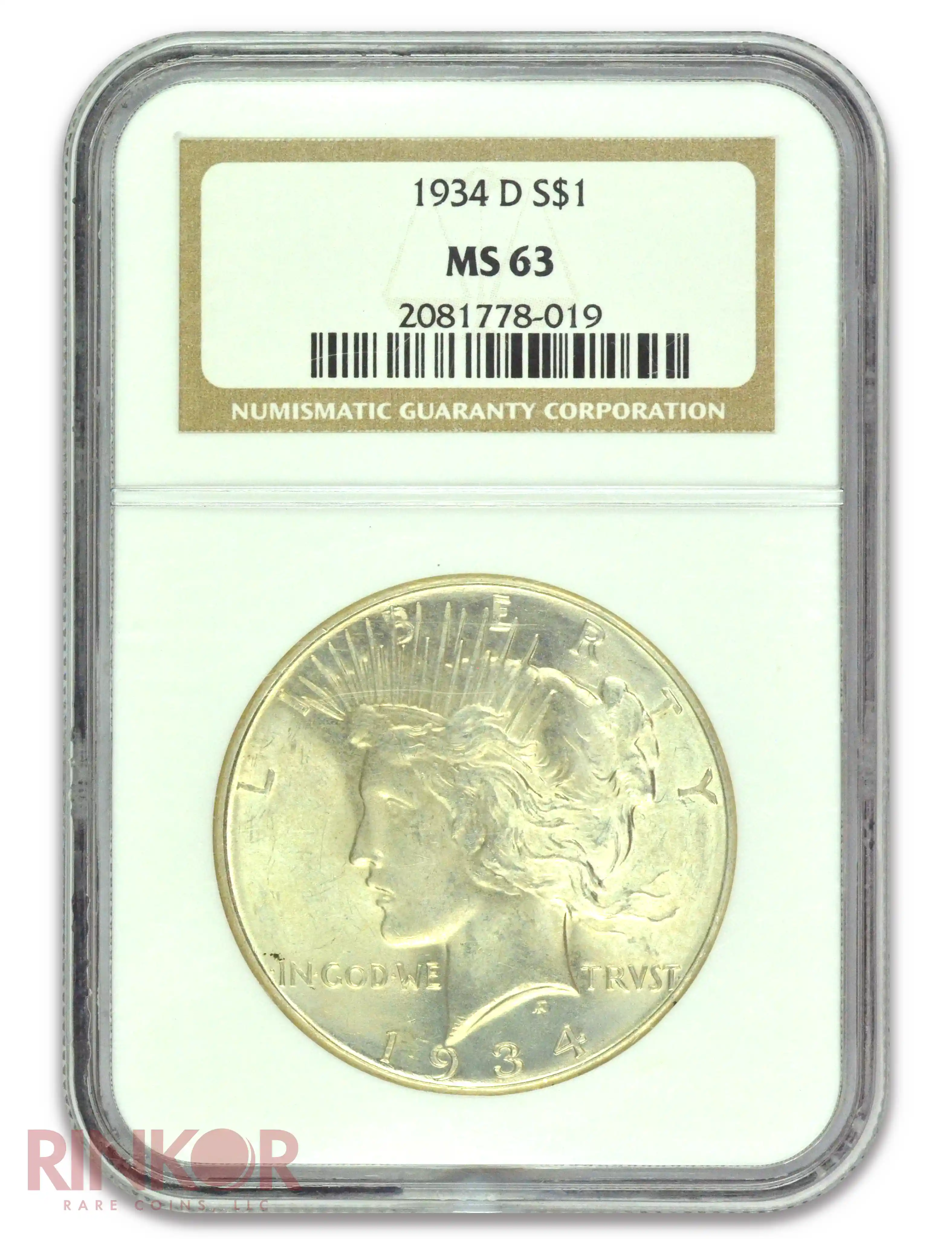 1934-D $1 Peace Dollar NGC MS 63