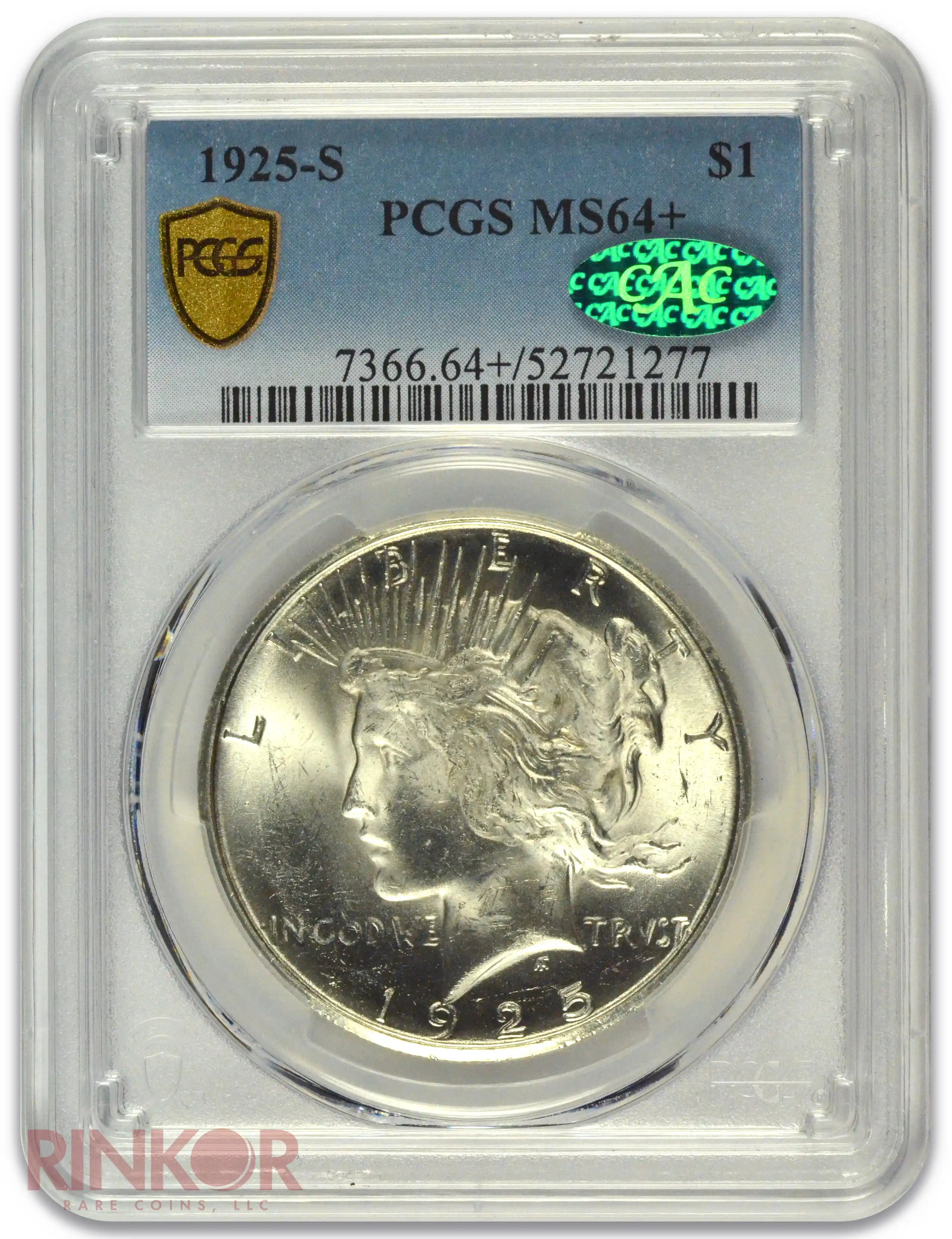 1925-S $1 Peace Dollar PCGS MS 64+ CAC