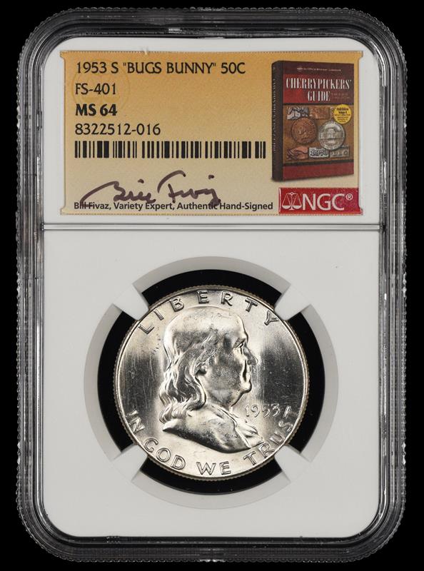 1953 S Bugs Bunny 50c FS-401 Bill Fivaz Signature Label NGC  MS64