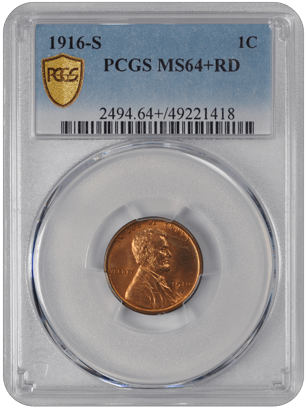 1916-S Lincoln PCGS RD 64 +
