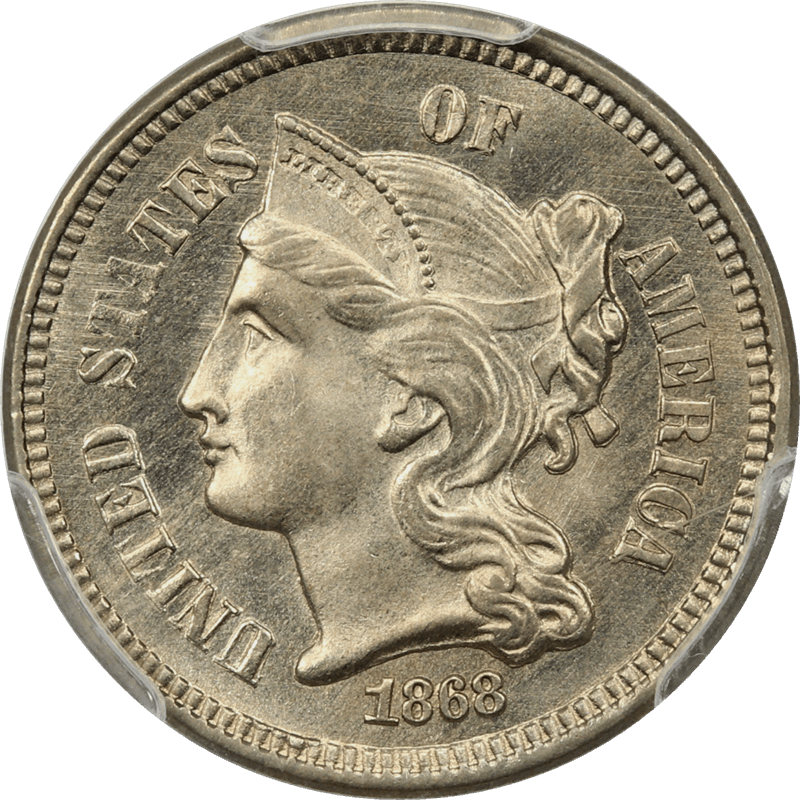 1868 Three Cent Nickel 3CN, PCGS MS 66 CAC