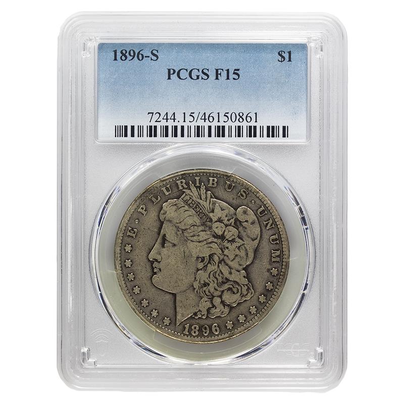 1896-S Morgan Silver Dollar $1, PCGS  F-15 - Nice Original Coin