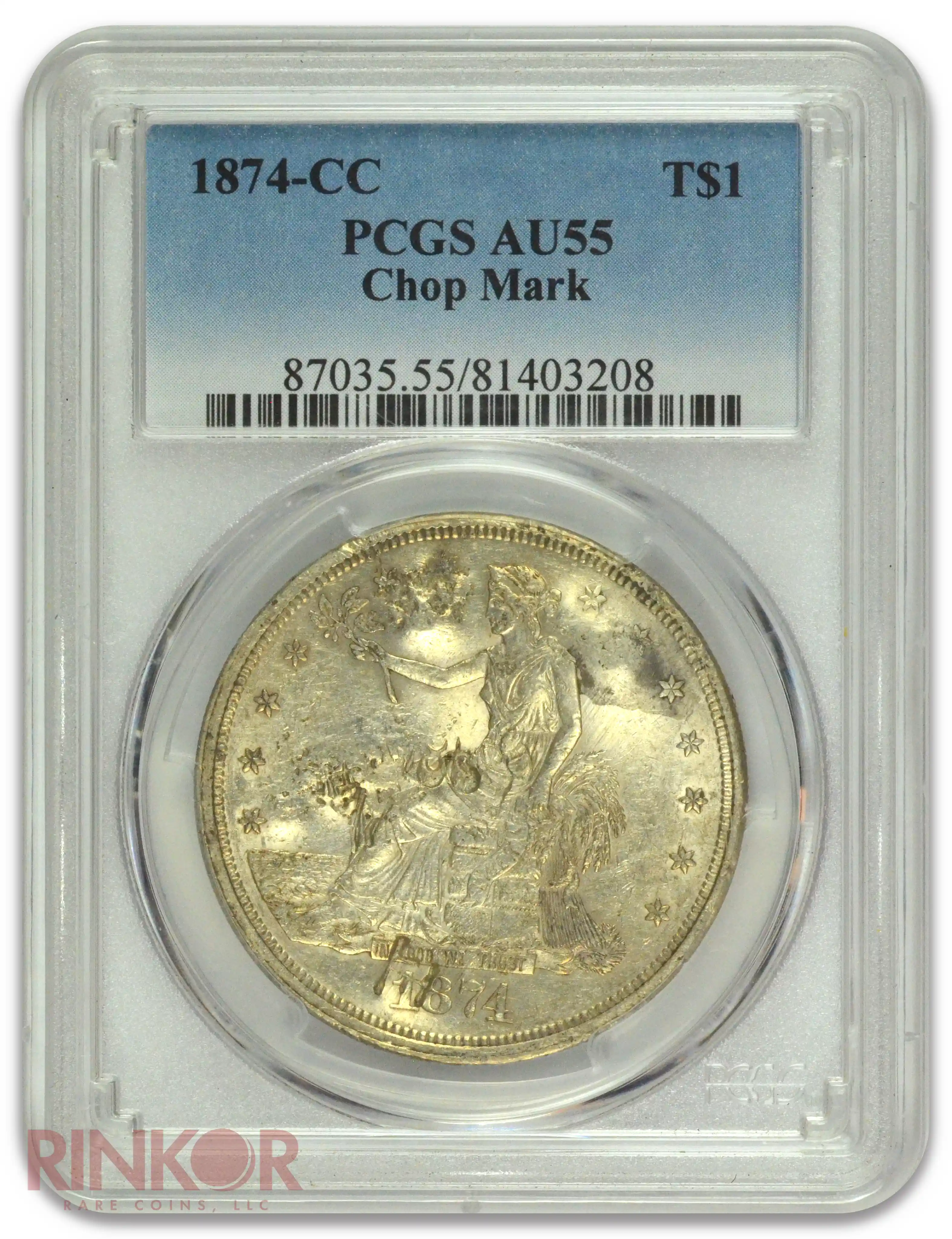 1874-CC $1 Chop Mark Trade Dollar PCGS AU-55