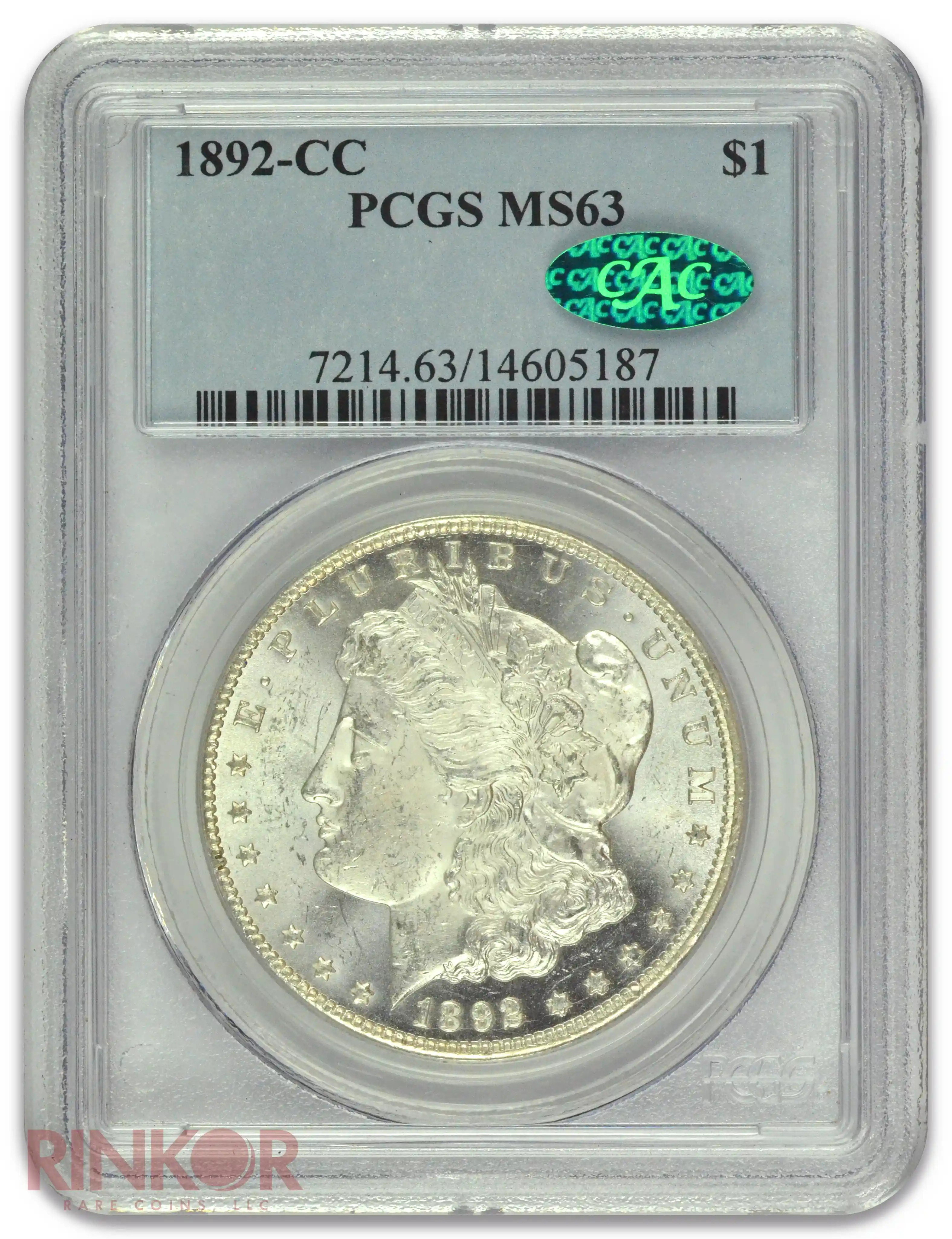 1892-CC $1 Morgan Dollar PCGS MS 63 CAC