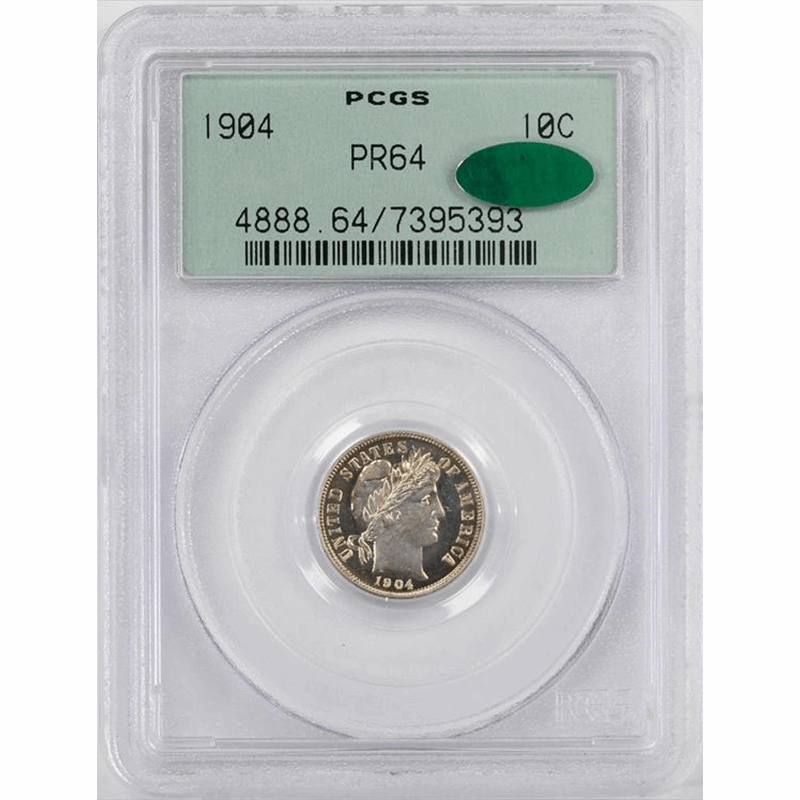 1904 10c Barber Silver Dime PROOF - PCGS PR64  CAC - OGH - Old Green Holder