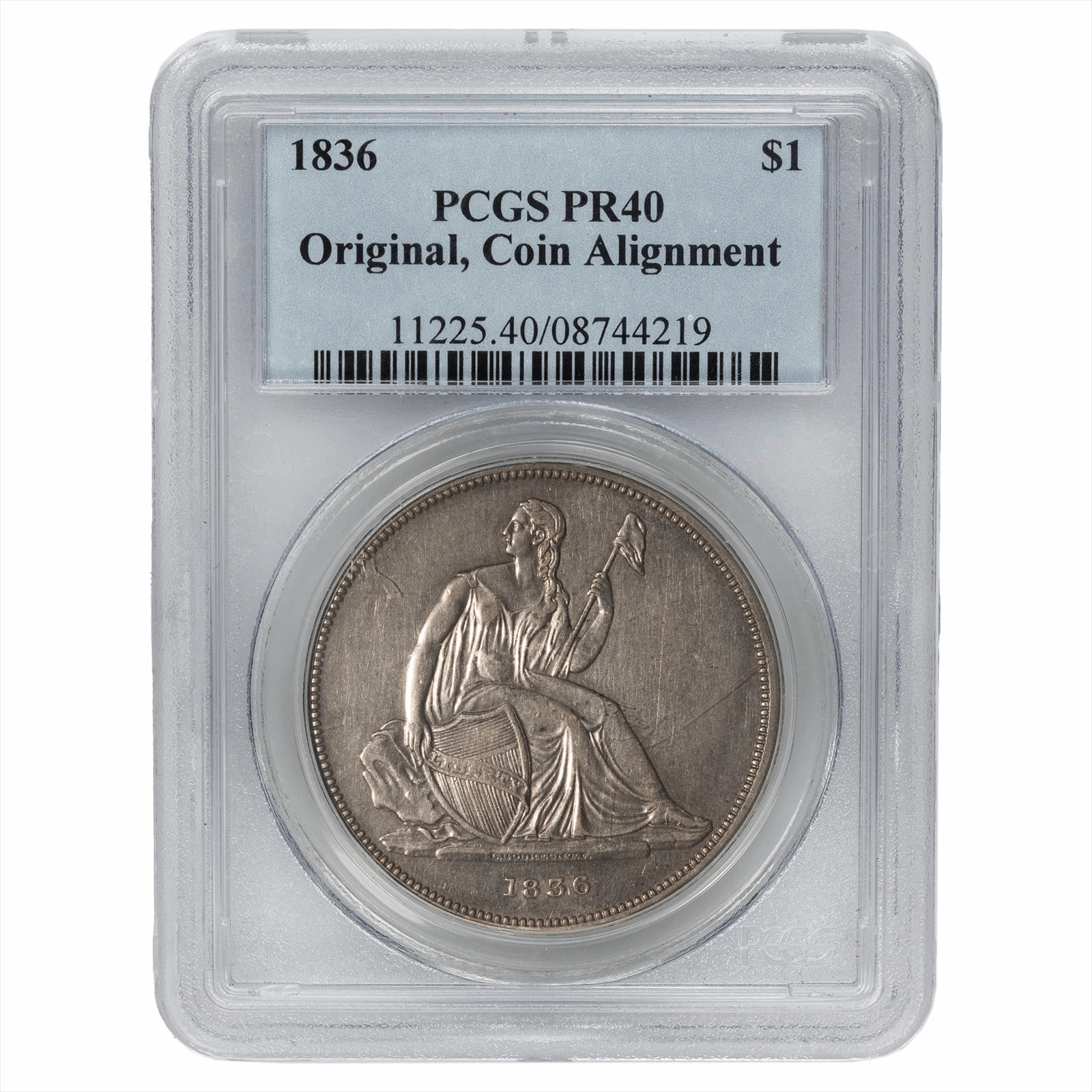 1836 Seated Liberty Silver Dollar $1 J60 Gobrecht Original PCGS PR 40