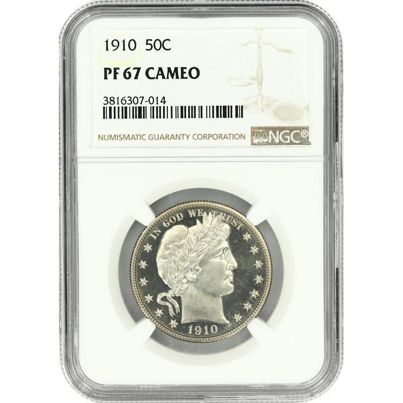 1910 Barber Half Dollar 50c, NGC PF67 CAMEO - Nice White Coin