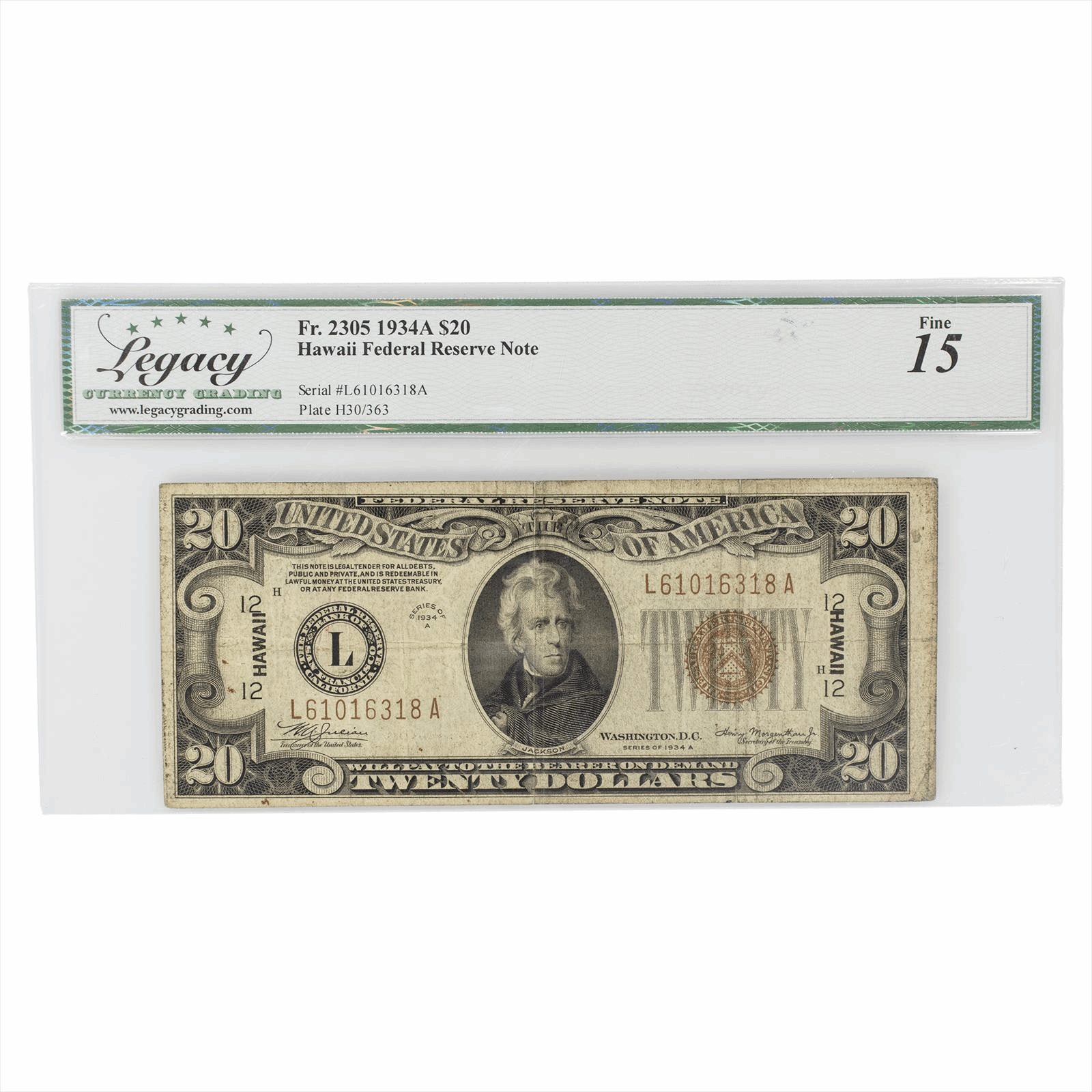 1934A Hawaii Federal Reserve Note $20 FR2305 Legacy Fine 15