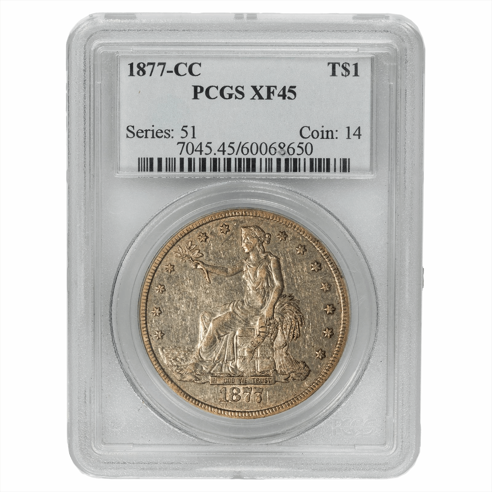 1877-CC Silver Trade Dollar $1 PCGS XF 45