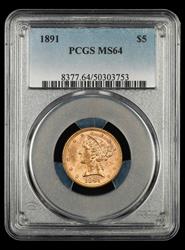 1891 $5 Gold PCGS MS 64