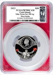 Mike Tyson 2023 2oz Pure Silver Signature Coin - Gem Proof Graded High Relief Autographed PCGS  