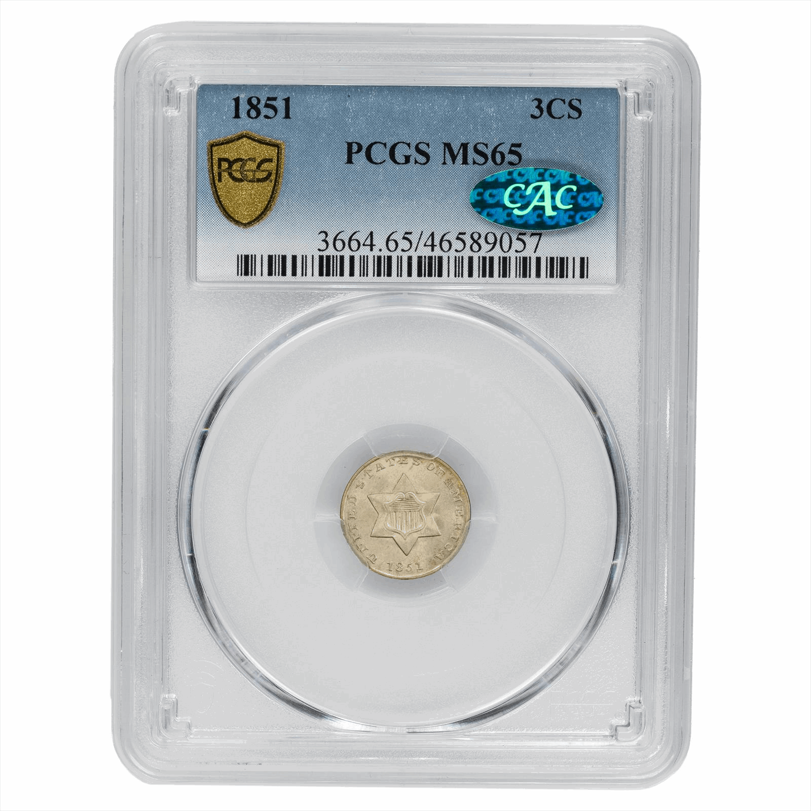 1851 Three Cent Type 1 3C PCGS MS 65