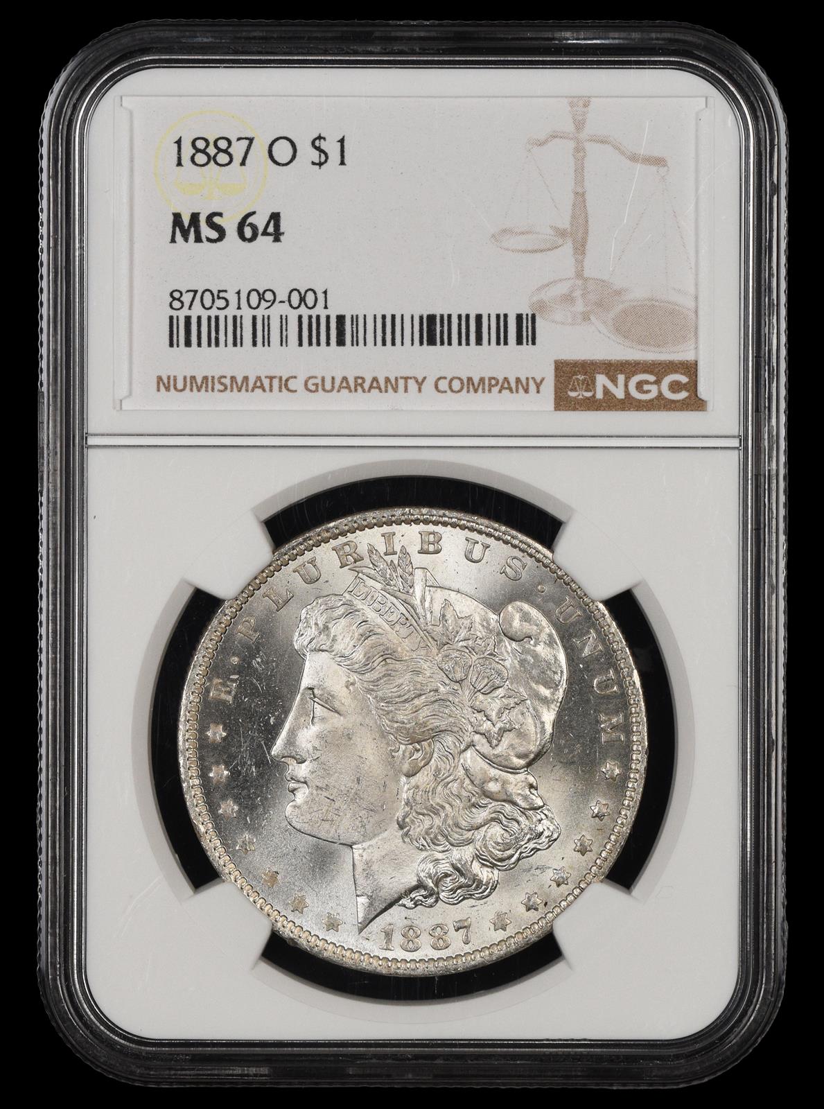 1887 O $1 NGC MS 64