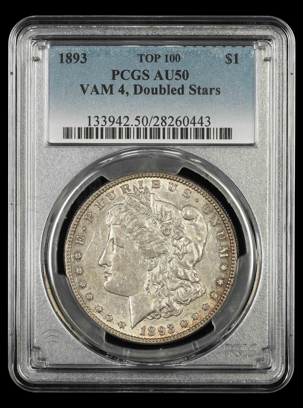 1893 $1 VAM-4 Doubled Stars Top 100 PCGS AU-50