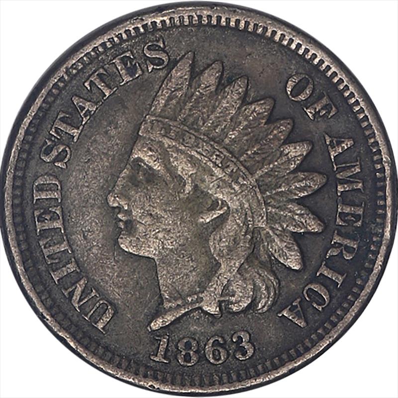 1863 Indian Head Cent, Copper-Nickel Circulated, Extra Fine