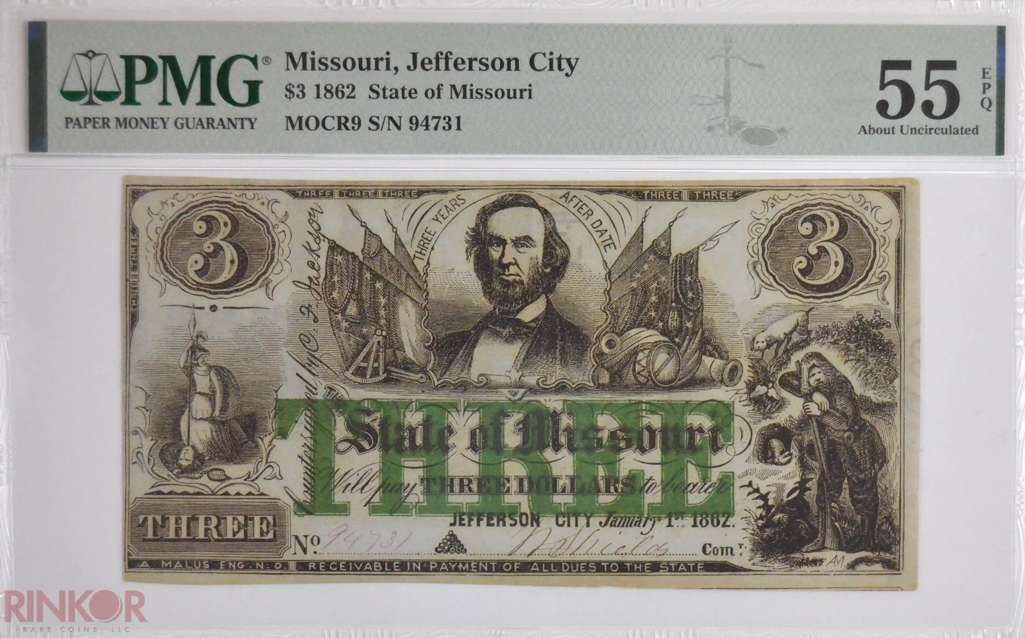 1862 State of Missouri Jefferson City Obsolete PMG AU-55 EPQ