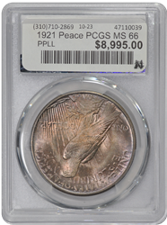 1921 Peace PCGS MS 66 