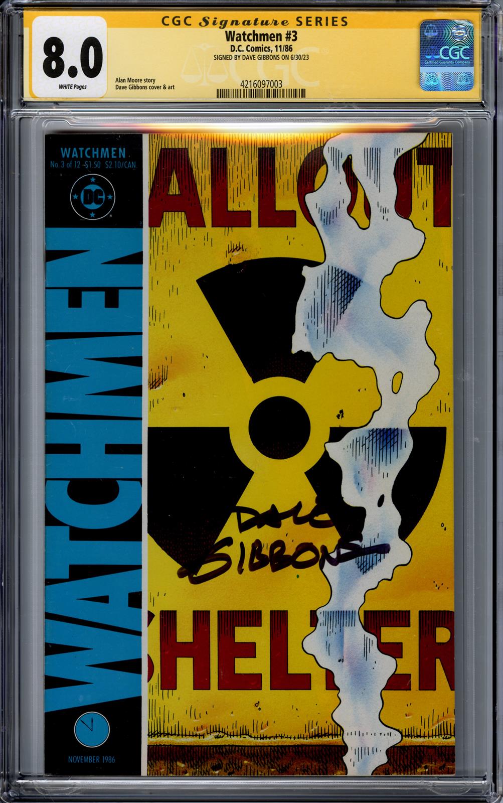 Watchmen #3 CGC Signature Series 8.0 (D.C., 1986) Signed by Dave Gibbons 