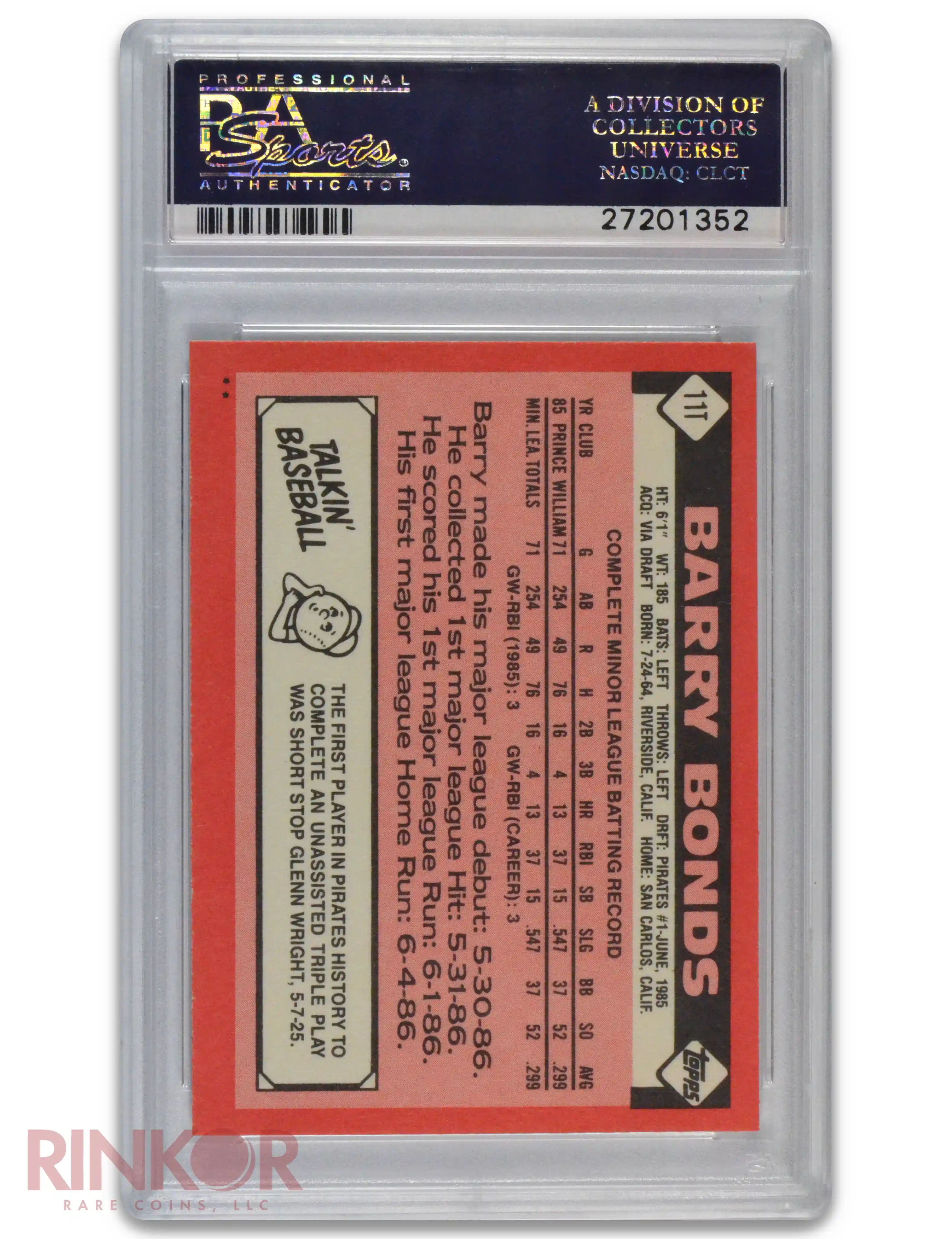 1986 Topps Traded Barry Bonds #11T PSA GEM MT 10