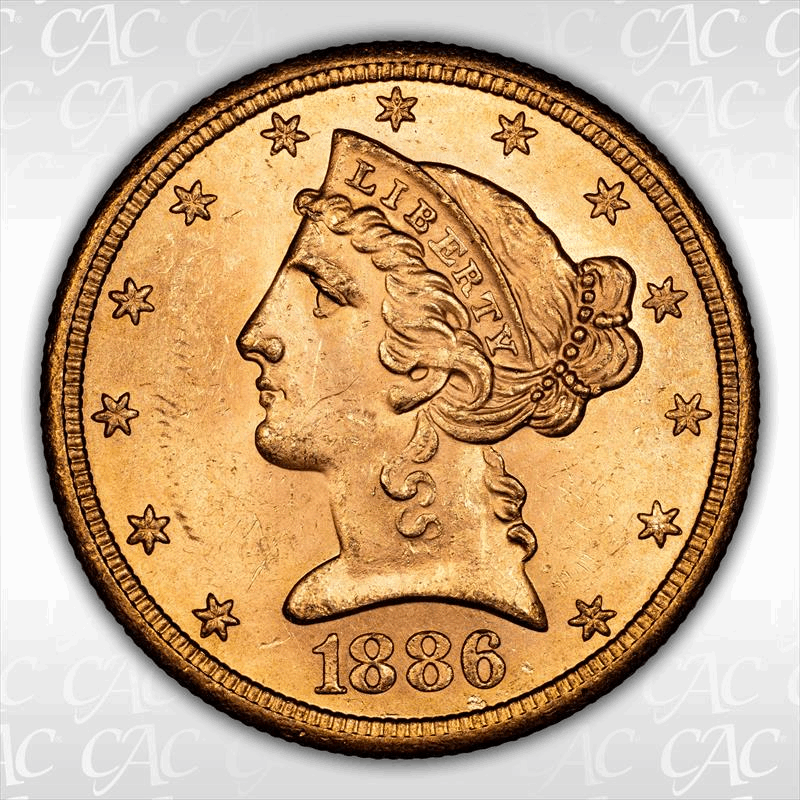 1886-S $5 CACG MS 63