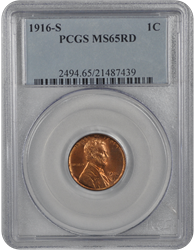 1916-S Lincoln PCGS RD 65