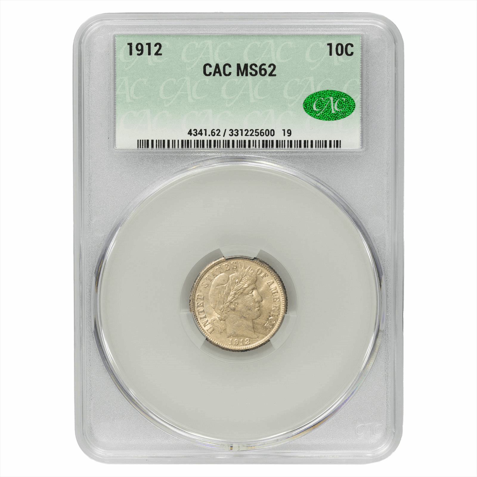 1912 Barber Dime 10C CACG  MS 62 CAC
