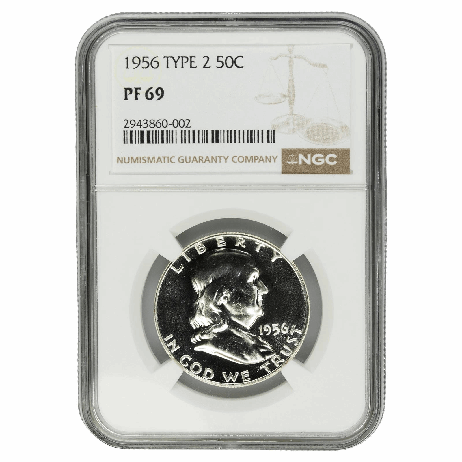 1956 Type 2 Franklin Half Dollar 50C NGC PF 69