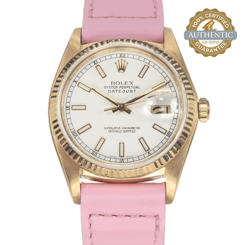 Rolex 36mm Date Just 16018 White Index Dial on Pink Leather Strap (Watch Only)