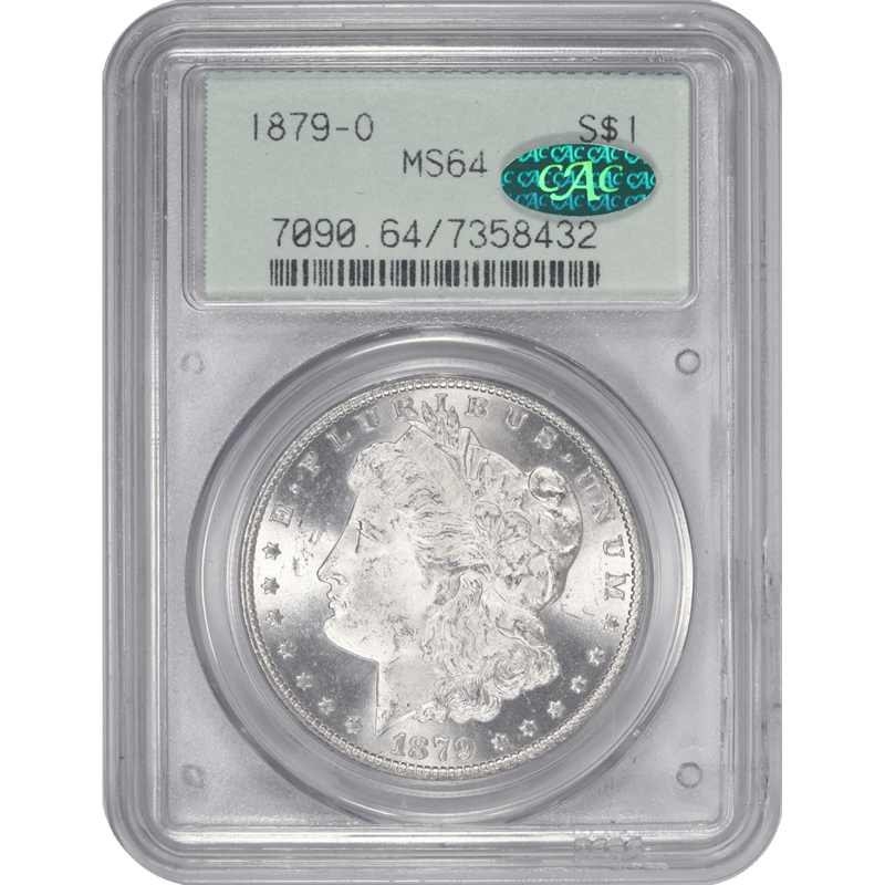 1879-O Morgan Silver Dollar PCGS and CAC MS64 Colorful Crescent Toning on Reverse