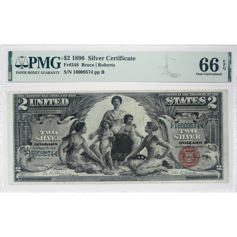 1896 Educational Series $2 Silver Certificate PMG Gem Unc 66 EPQ - Lovely Note