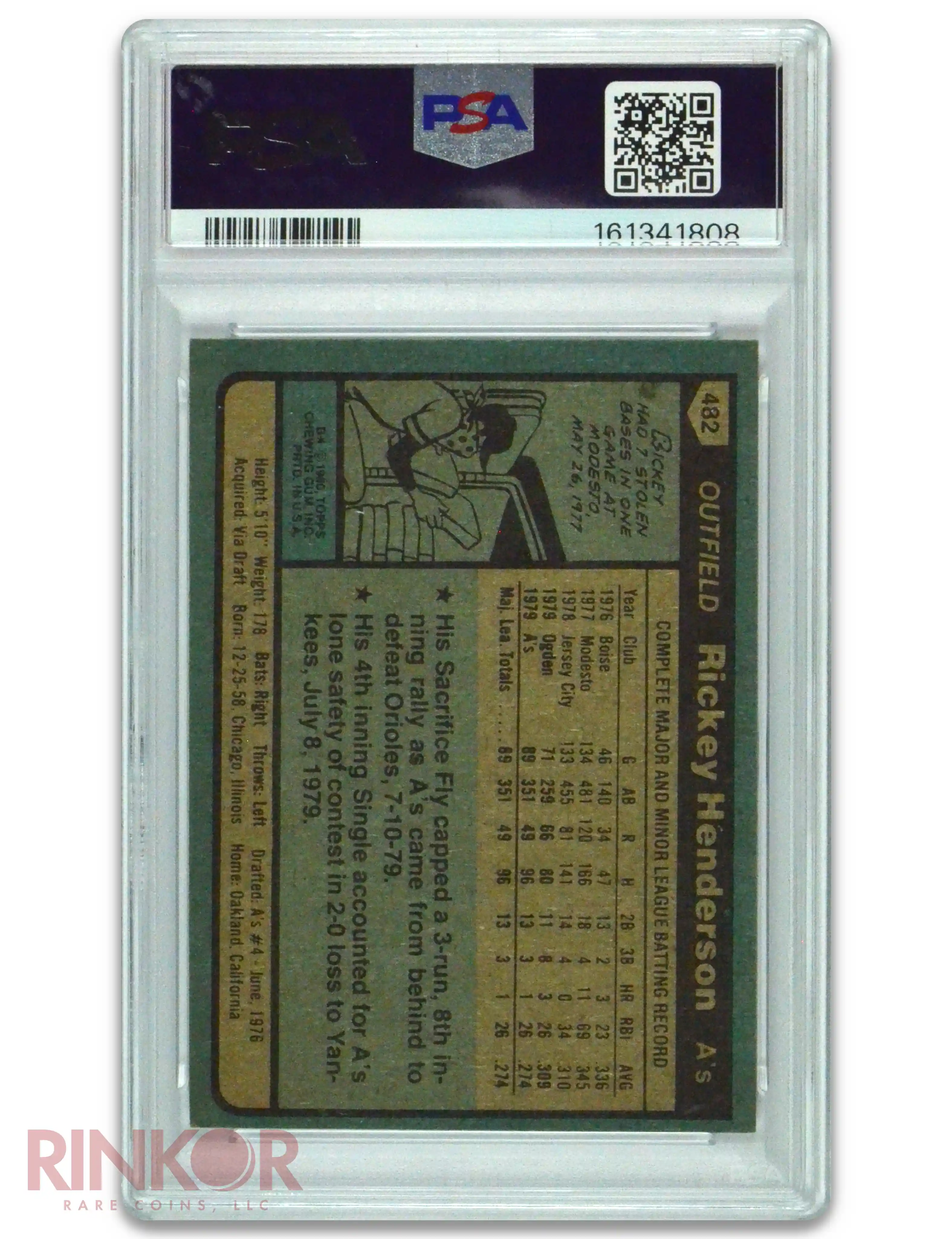 1980 Topps Rickey Henderson #482 PSA NM 7
