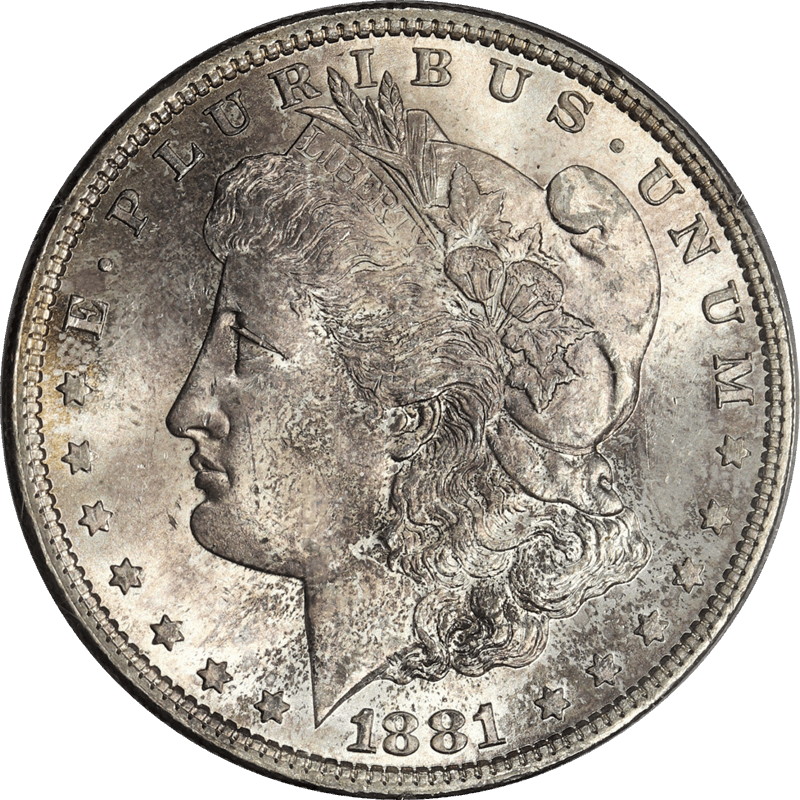 1881 Morgan Silver Dollar $1 PCGS Rattler MS 63