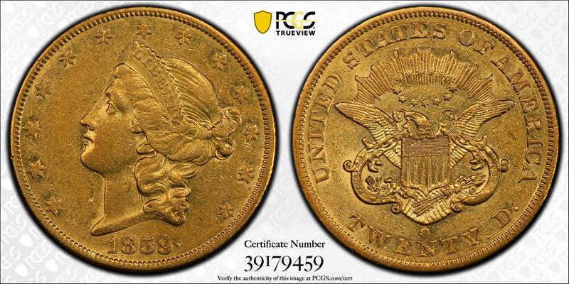 1859-O Liberty Head $20 PCGS AU55