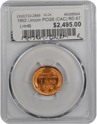 1952 Lincoln PCGS (CAC) RD 67 