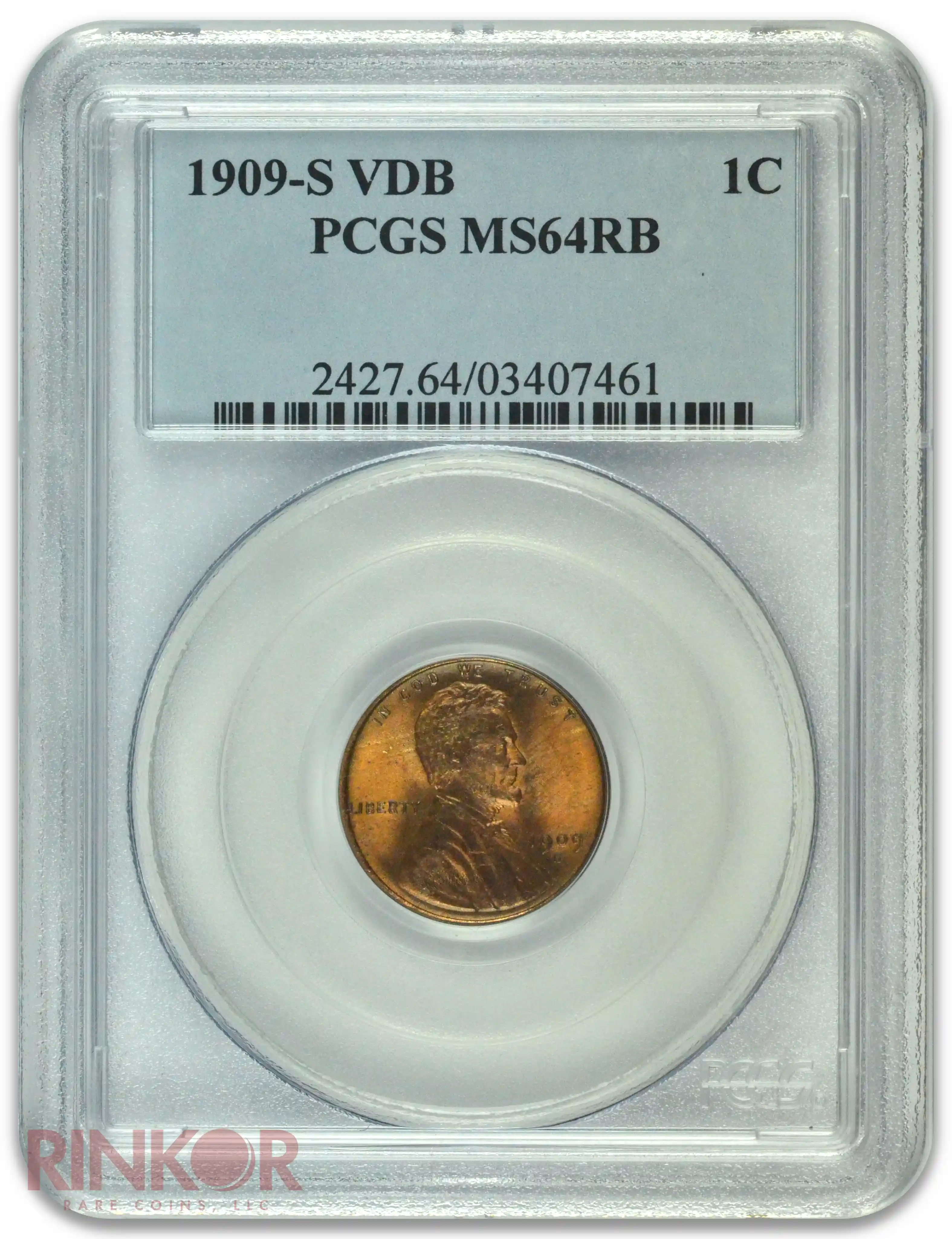 1909-S VDB 1C Wheat Cent PCGS MS 64 RB