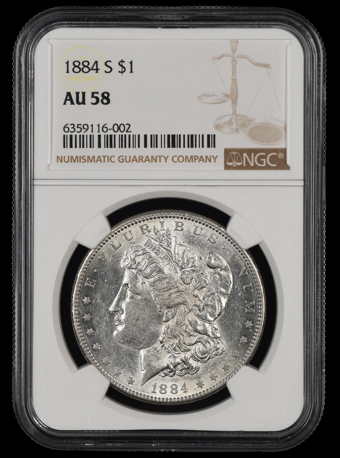 1884 S $1 NGC AU-58