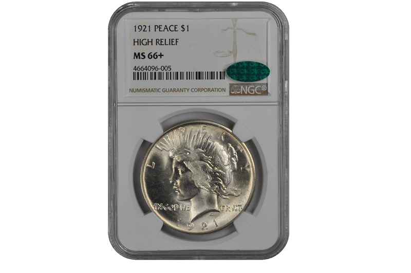 1921 Peace Dollar HIGH RELIEF S$1 NGC  (CAC) #3600-1 MS66+