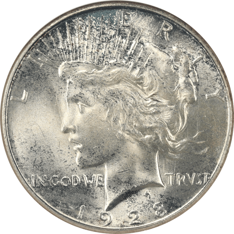 1928-S Silver PEACE Dollar ANACS MS 63 with some light toning